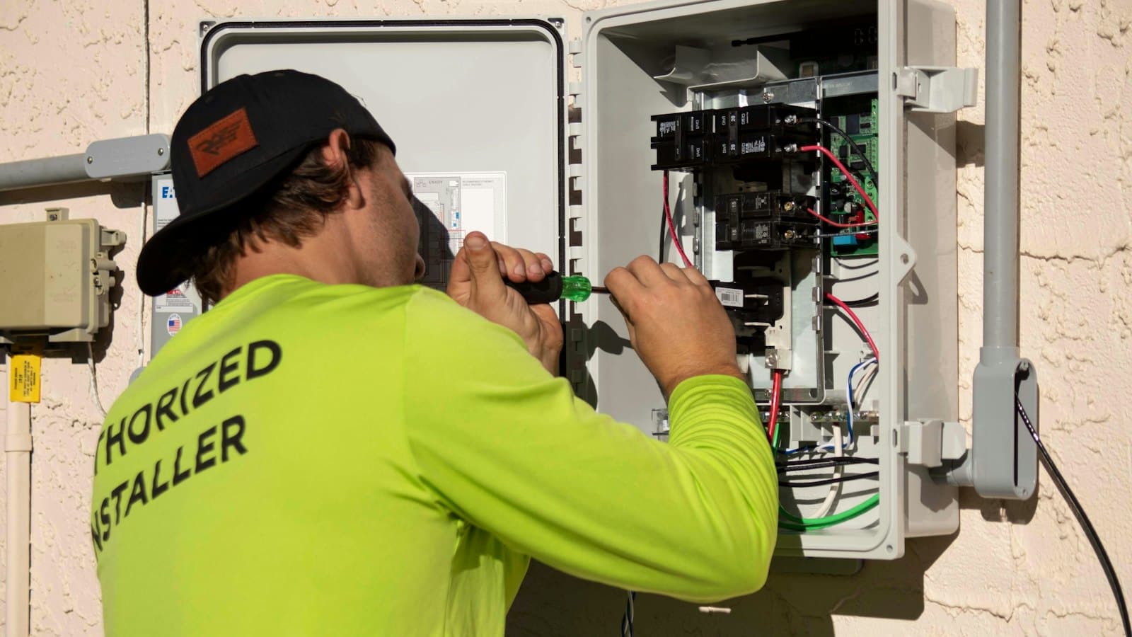 Électricien travaillant sur un tableau électrique